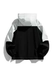 Women's Fashion Colorblock Woven Jacket, Long Sleeve, Regular Length, Hooded, Perfect Choice For Urban Casual Wear - White - View 5