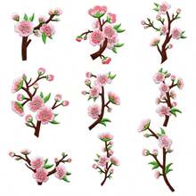 3/9入刺繡櫻花貼布 粉色花朵燙貼補丁，適用衣物、包包、夾克，DIY縫製花卉貼花貼紙，服飾裝飾修補用 - 梅花 - 查看 15