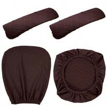 4 Pcs Office Chair Covers Set Computer Universal Protective Stretchable Chair Seat Covers Desk Armrest Slipcovers Pads Office Cushion Backrest For Rotating Dark Brown - Dark Brown - View 2