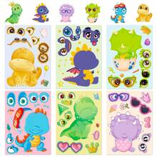 6pcs Soft Cute Baby Dinosaur DIY Face Swap Stickers, Cartoon Dinosaur Expression Collage Stickers, Fun Handmade Gift For Boys And Girls, Quiet Book Craft Material - Multicolor - View 3