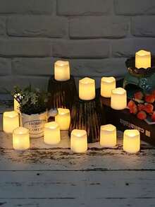 24pcs LED Warm White Candle Set - Battery Operated Realistic Flameless Tea Light Candles, No Flame LED Tea Light Candles, Battery Powered, Suitable For Yoga, Home, Wedding Decor, Holiday Gifts And Romantic Atmosphere Creation, Crystal Decorative Plastic Candles, Indoor Decoration, Perfect For Christmas, Party, Outdoor, Dining Table And Halloween. Suitable For Home, Wedding, Party, Halloween And Christmas Decoration - Indoor And Outdoor Use - LED Warm White Light Candle - View 3