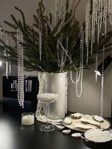 Hanging Pearl Chain Room Decor Christmas Halloween Wedding Decoration Suitable For Various Party Decorations Seasonal Decor Party Backdrop Curtain Window Curtain Faux Pearl String Scene Atmosphere Decoration - E - View 8