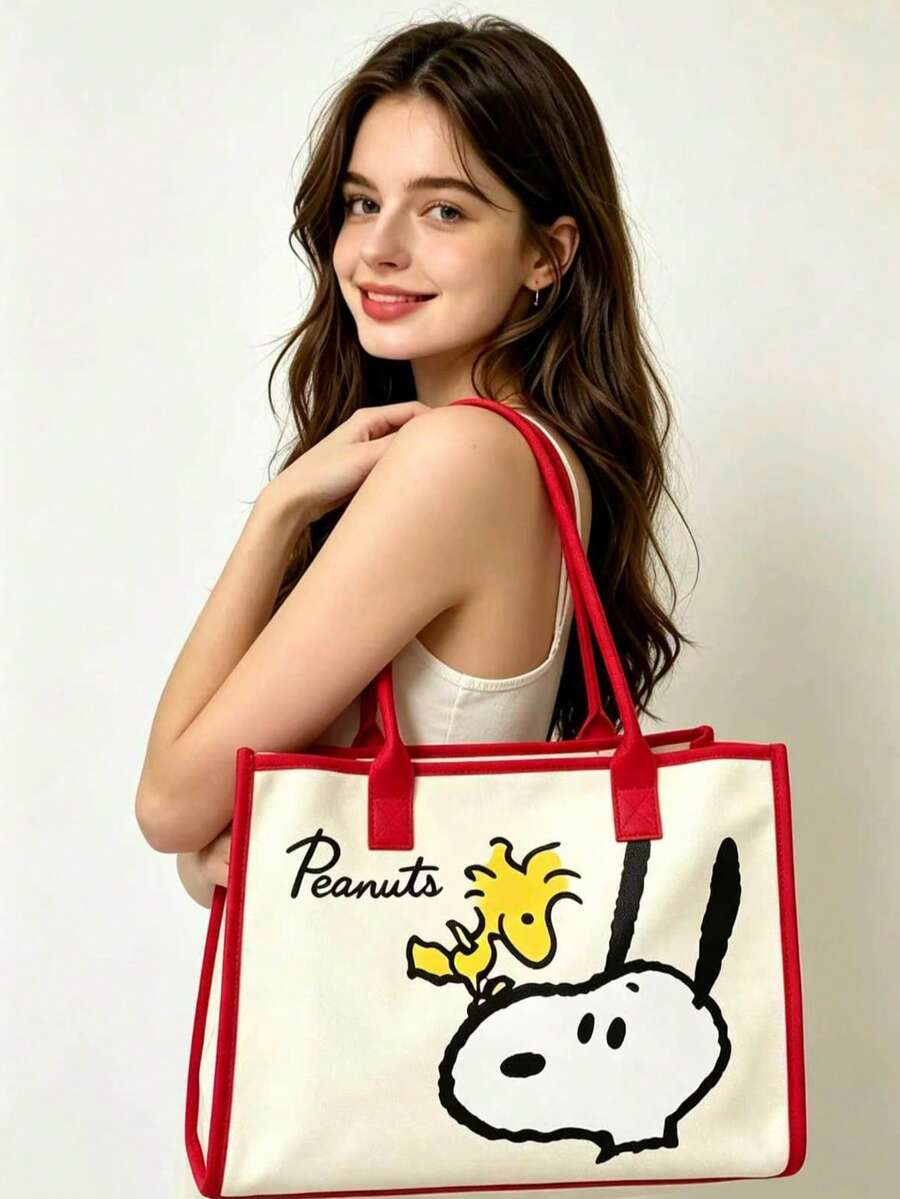 帆布托特包 新款 Snoopy 女款手提包 大容量學生補習包 斜跨包,適合日常外出、工作、上學與購物 - A - 查看 1