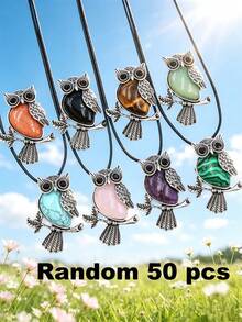 1/5/10/20/50pcs Multi-Color Fashion Metal Inlaid Natural Crystal Owl Pendant Necklace, Natural Amethyst, Suitable For Women's Daily Wear - Owl - View 31