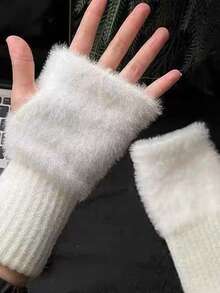 1/2 Pairs Women's Solid Color Warm Knitted Half-Finger Gloves, Soft Knitted Wrist Warm Gloves, Suitable For Touchscreen Office, Student Writing, Cycling Frost Protection - Multicolor - View 5