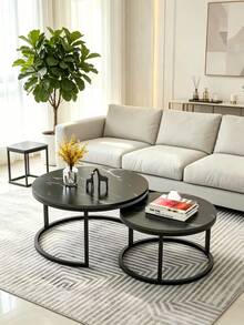 1 Round Coffee Table With Faux Marble Tabletop, Wear-Resistant And Easy To Maintain, Flexible To Place And Compatible With Various Living Room Styles - Multicolor - View 6