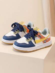 1 Pair 2026 New Girls' Macaron Colorblock Sneakers, Fresh Contrast Color Patchwork Design, Sweet And Cute Girly Style, Suitable For School, Commuting And Weekend Outfits - Blue - View 2
