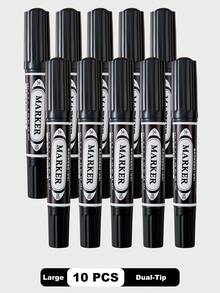 10PCS/5PCS Black Blue Red 3-Color Dual-Tip Oil-Based Permanent Marker Set With Slant Nib&Fine Nib–Perfect For Classroom Notes, Office Documents, Art Projects, Teacher Grading, Student Journals, Back-To-School Must-Have - Sets - View 9