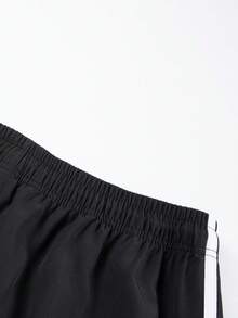 Men's Plus Size Casual Sports Long Pants, Extra Large Drawstring Waist, Side Stripes, Zipper Pockets, Black - Black - View 6