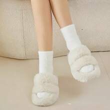 2 Pairs Women's Winter Classic Black & White Fuzzy Minimalist Versatile Mid-Calf Socks - Multicolor - View 4