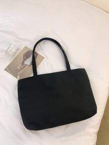 Women's Summer 2026 New Vintage Shoulder Tote Bag, Solid Color Popular Large Capacity Commuter Handbag, Underarm Bag - Black - View 9