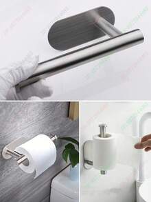 Drill-Free Self-Adhesive Toilet Paper Holder, Stainless Steel Toilet Paper Rack, Absorbent Paper Towel Storage, Bathroom Paper Towel Storage, Bathroom Accessories, Drill-Free Wall-Mounted Bathroom Storage Rack, Bathroom Hardware - Multicolor - View 6