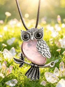 1/5/10/20/50pcs Multi-Color Fashion Metal Inlaid Natural Crystal Owl Pendant Necklace, Natural Amethyst, Suitable For Women's Daily Wear - Owl - View 15