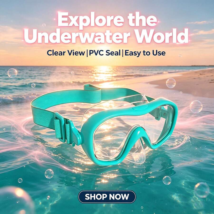 Wide View Tempered Glass Diving Mask, PVC Face Mask, Waterproof Elastic Strap Headband, Adult Beach Pool Snorkeling Diving Single Mask - Mint Green - View 1