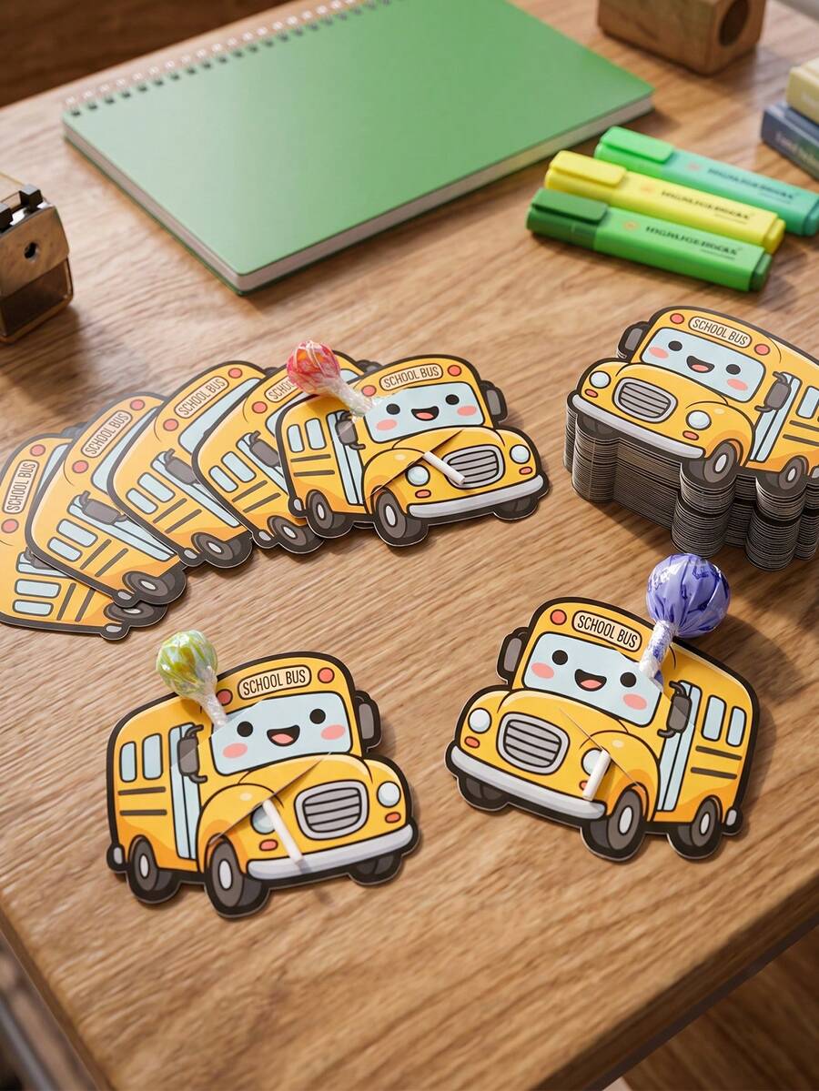 MOSXLOXY 50/20/10pcs Kartu Ucapan Kembali ke Sekolah dan Kotak Permen Berbentuk Bus Sekolah, Kartu Ucapan Berbentuk Bus Sekolah, Amplop, Hadiah Kembali ke Sekolah, Alat Tulis, Sempurna untuk Pesta Kembali ke Sekolah, Dekorasi dan Distribusi Pesta Kembali ke Sekolah. - View 1