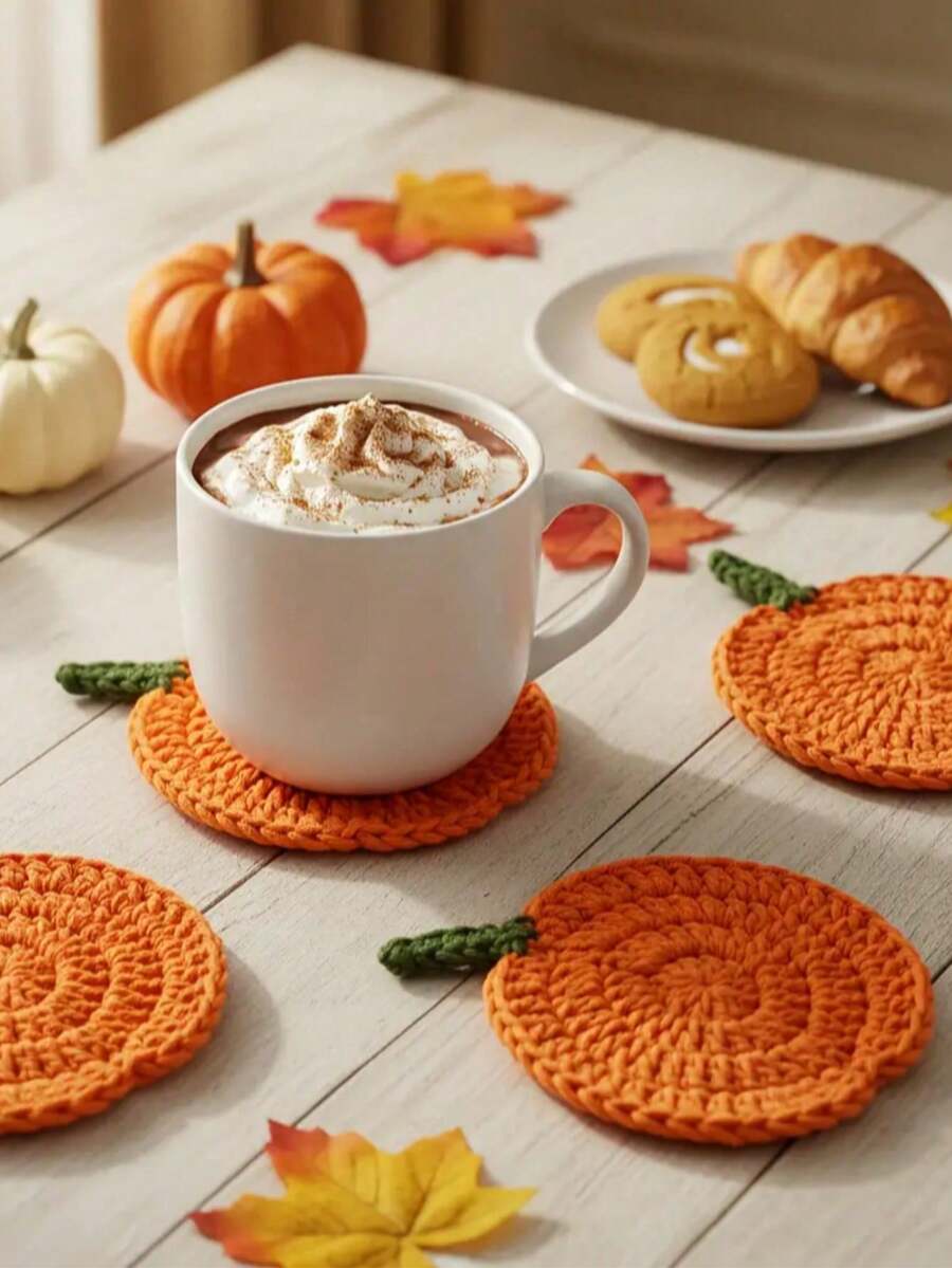 2pcs Handmade Crochet Pumpkin Coasters, Autumn Farmhouse Beverage Mats ...