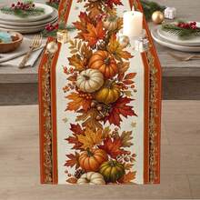 1pc Autumn Maple Leaf Pumpkin Pine Cone Print Table Runner, Suitable For Holiday, Party, Dinner, Restaurant Table Decor, Home Autumn Decoration - Multicolor - View 1