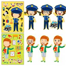 6pcs Fun Occupation Character DIY Face Changing Stickers, Cartoon Worker Farmer Teacher Collage Stickers, Educational Handmade Gift For Boys Girls, Quiet Book Craft Supply - Multicolor - View 2