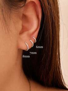 AnlaScheer 1pc Silver Tone 925 Sterling Silver Multi-Size Moissanite Earring Hoop, Hypoallergenic Ear/Nose Jewelry, Suitable For Women's Daily, Party, Wedding - Silver - View 5