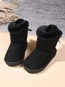 Infant Fashion New Snow Boots With Bow Decoration - Black - View 2