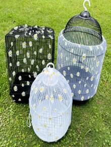 1pc/2pcs Daisy Pattern Hanging Bird Cage, Decorative Round Metal Bird Cage With Hook, Breathable Pet House, Suitable For Parrots, Canaries And Other Small Birds, Indoor And Outdoor Use - A - View 3