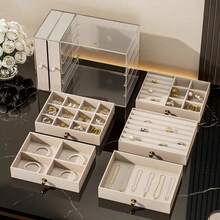 Multi-Layer Drawer Style. Multi-Functional Transparent Desktop Large Capacity Drawer Jewelry Box, Bracelet And Bangle Storage Box, Multi-Layer Divided Watch Storage Box, Ring Box, Earring Storage Box, Necklace Rack, Stud Earring Storage Box, Jewelry Storage Box, Stackable Drawer Jewelry Storage Box, Multi-Purpose Drawer Jewelry Box, Jewelry Storage And Organizer Box - Multicolor - View 10