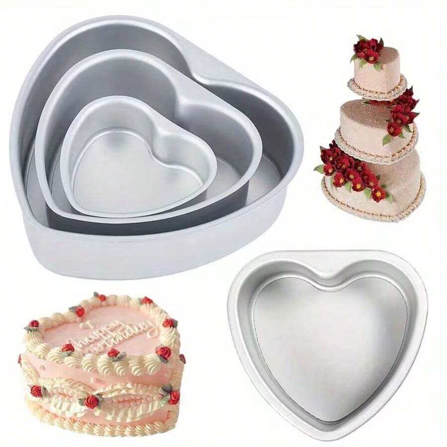 Heart-Shaped Cake Baking Mold - Fixed Bottom Baking Mold, Anodized Aluminum Non-Stick, Heat Resistant And Easy Release. Perfect For Valentine's Day, Wedding Parties And Homemade Mousse Cake Baking. - View 1