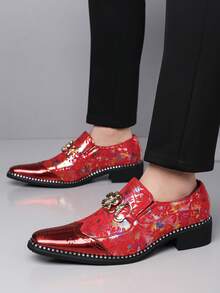 QRLQRL 1 Pair Men's Lightweight Casual Shoes, With Decorative Buckle, Pointed Toe Design, Low-Top PU Upper, Suitable For Daily Wear And Leisure Activities. - Red - View 5