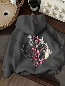 Tween Boy Fun Graphic Print Pullover Sweatshirt, Warm & Comfortable Thermal Lined Pullover Sweatshirt For Autumn/Winter - Dark Grey - View 3