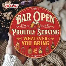 2D Flat Round Iron Beverage Art Hanging Sign, Beverage Illustration Metal Iron Plate, 8x8 Inch Iron Plate Bar Business Sign, Suitable For Home, Garage, Restaurant, Cafe Wall Decor Hanging Sign, Pre-Drilled Holes, Style As Shown In Size Chart - Multicolor - View 7