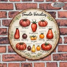 1pc 8*8in/20x20cm 2D Flat Round Sign, Vintage Plaque With Various Tomato Varieties, Tomato Variety Illustrated Decorative Sign, Suitable For Kitchen Decor, Restaurant Decor Or Gift (Random Hole Position) - A - View 7