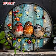 2D Flat Single Piece Natural Scene Round Sign, Colorful Birds Round Wall Decor Birds On Branches Country Metal Wall Art, Wall Decor Sign, Suitable For Home, Garage, Restaurant, Cafe, Round Sign (Random Hole Position) - A - View 10