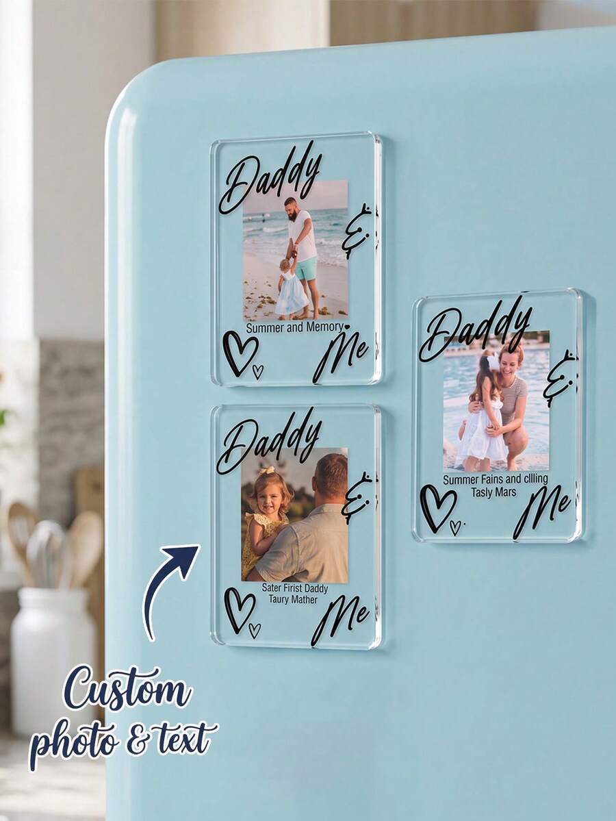 1pc Custom Daddy And Me Fridge Magnet, Custom Photo And Text Refrigerator Magnet, Father's Day Keepsake Gift, Custom Family Kitchen Home Decor - Multicolor - View 1