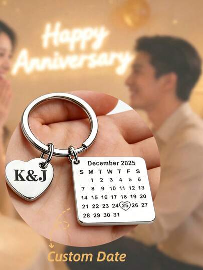 Personalized Calendar Keychain, Cute Calendar Key Chain With Heart Pendant, Stainless Steel Jewelry, Birthday Gift, Anniversary Gift, Mother's Day Gift, Wedding Accessory Gift