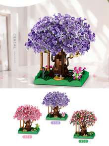 New 3-Color Cherry Blossom Treehouse, Miniature Treehouse Building Block Toy Set, Plastic Micro-Particle Brick Construction Toy, 3D Model Building Blocks, Suitable For Home Decor, Christmas Gift, New Year Gift, Halloween Gift - Multicolor - View 2