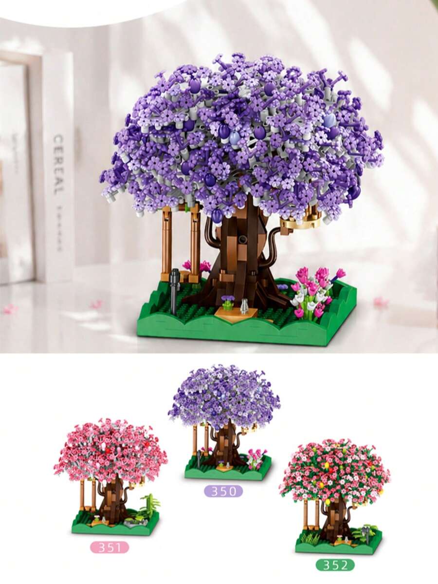 New 3-Color Cherry Blossom Treehouse, Miniature Treehouse Building Block Toy Set, Plastic Micro-Particle Brick Construction Toy, 3D Model Building Blocks, Suitable For Home Decor, Christmas Gift, New Year Gift, Halloween Gift