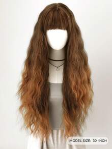 30 Inch Brown To Dark Brown Long Wavy Wig With Air Bangs, Heat Resistant Synthetic Curly Hair Wig For Women Daily Cosplay Party - Blonde Ombre - View 4