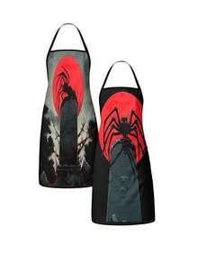 2Pcs Day Of The Dead Halloween Apron Set, Sugar Skull Witch With Hat Floral Paint Splatter & Black Cat Jack O Lantern Pattern Kitchen Apron, Waterproof Oilproof Cooking Bib For Baking Grilling, Colorful Mexican Day Of The Dead Party Decor Gift - Multicolor - View 7