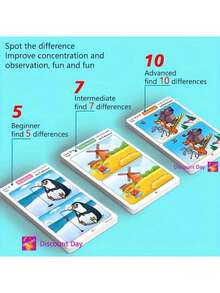 Interactive "Spot The Difference" Drawing Training - Educational Attention Training, Includes Erasable Cards - Holiday Gift, Drawing Supplies, Children's Educational Fun Find The Difference Focus Training Cards, Puzzle Tabletop Games Cards, Advanced Difficulty, Increase Observation Ability, Early Education Enlightenment Find The Difference Concentration Training Cards, Train Concentration And Logical Thinking, Reusable Paper Design - Multicolor - View 4