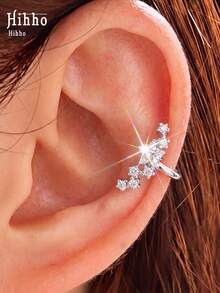 Hihho 1pc Luxury High-End Rhinestone Star Ear Clip, Fashionable Personalized Women's Star Ear Cuff, No Ear Piercing Required, Suitable For Daily, Holiday, Work, Commute Wear - Star Ear Cuffs - View 4