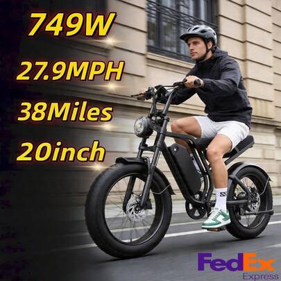 749W Peak Motor, 48V15AH,38 Mile Range &27.9MPH High-Speed, 20"*4" All-Terrain Tire Ebike With Front Suspension, 7-Speed  System, Comfortable Seat Cushion, Hydraulic Disc Brakes, Carbon Rims - Heavy-Duty Commuter & Off-Road
