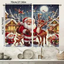 2pcs Santa Claus & Reindeer Print Decorative Curtains, No-Drill Rod Pocket Design, Easy Installation & Removable, Polyester Material, Suitable For Living Room, Bedroom, Holiday Party Decoration, Christmas Home Decor - Multicolor - View 11