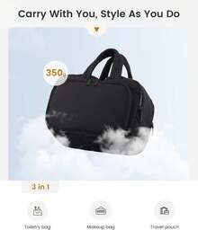 1 Piece Black Travel Cosmetic Bag With Handle, Built-In Wet Compartment, Waterproof, For Travel And Daily Use - View 3