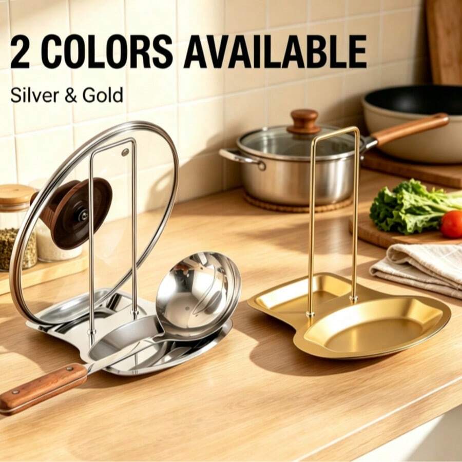 Rak Tutup Panci Dapur Multifungsi dengan Baki Penampung Tetesan Stainless Steel, Baki Penampung Tetesan yang Dapat Dilepas, dan Rak Penyimpanan di Atas Meja; Cocok untuk Tutup Panci, Sendok Kayu, dan Peralatan Masak; Rak Penyimpanan Peralatan Masak Hemat Ruang