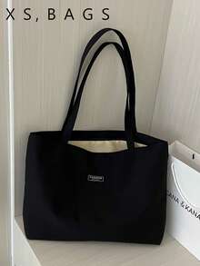 Women's Summer 2026 New Vintage Shoulder Tote Bag, Solid Color Popular Large Capacity Commuter Handbag, Underarm Bag - Black - View 1