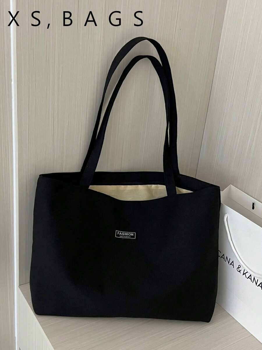 Women's Summer 2026 New Vintage Shoulder Tote Bag, Solid Color Popular Large Capacity Commuter Handbag, Underarm Bag - Black - View 1