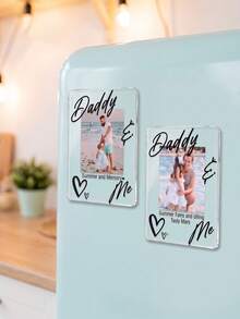 1pc Custom Daddy And Me Fridge Magnet, Custom Photo And Text Refrigerator Magnet, Father's Day Keepsake Gift, Custom Family Kitchen Home Decor - Multicolor - View 3