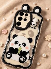 1 Stück asymmetrische transparente Luxus UV-lackierte Cartoon Panda Muster DIY Panda Ohren niedliche erhöhte Kante Anti-Sturz Handyhülle kompatibel mit Apple Handy 17 16 15 14 13, S26 Plus/S25Edge/S24/S23/S22 Ultra - transparent ch - Übersicht 5
