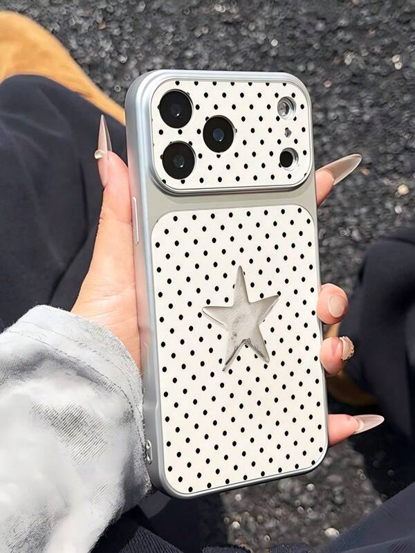 1pc Fashionable Personalized Light Gray Polka Dot Single Starfish Pattern Full Coverage Button Classic Anti-Drop Metallic Paint Premium Texture Soft Texture PU Leather Phone Case, Suitable As Birthday Gift, Holiday Gift For Friends, Family, Couples, Yourself, Compatible With IPhone 17/16/15/14/13/12/11 Series