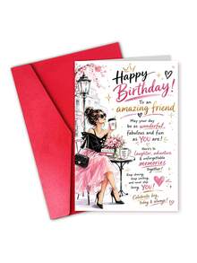 1pc Birthday Card With Envelope - "Happy Birthday To An Amazing Friend" Chic Fashion Illustration Greeting For Female Bestie, Birthday Celebration Gift, Blank Inside - View 12